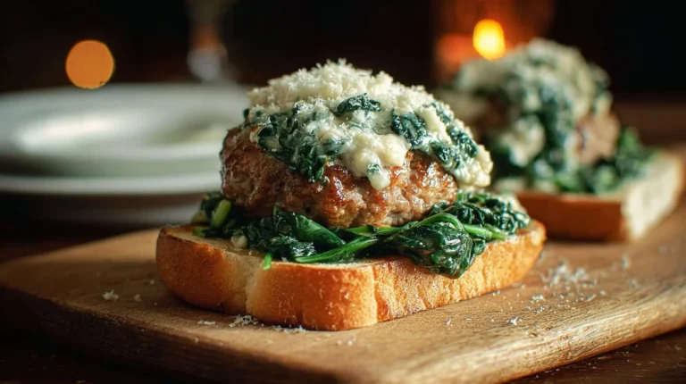 Garlic Parmesan Burgers and Creamed Spinach Sauce