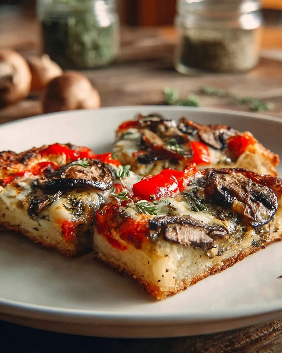Portobello Red Pepper and Pesto Pizza