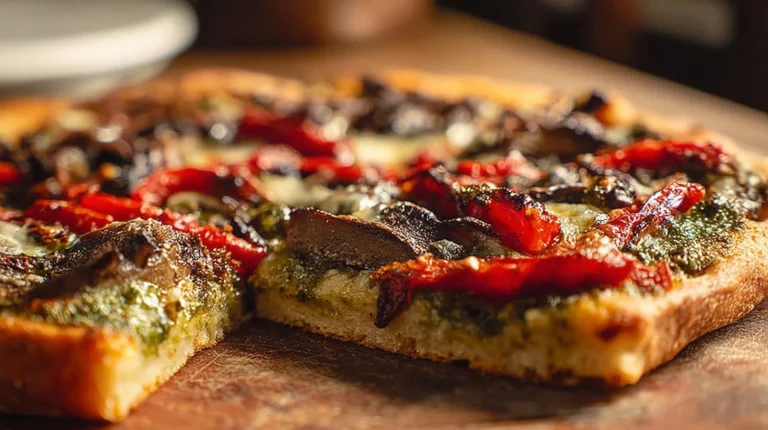 Portobello Red Pepper and Pesto Pizza
