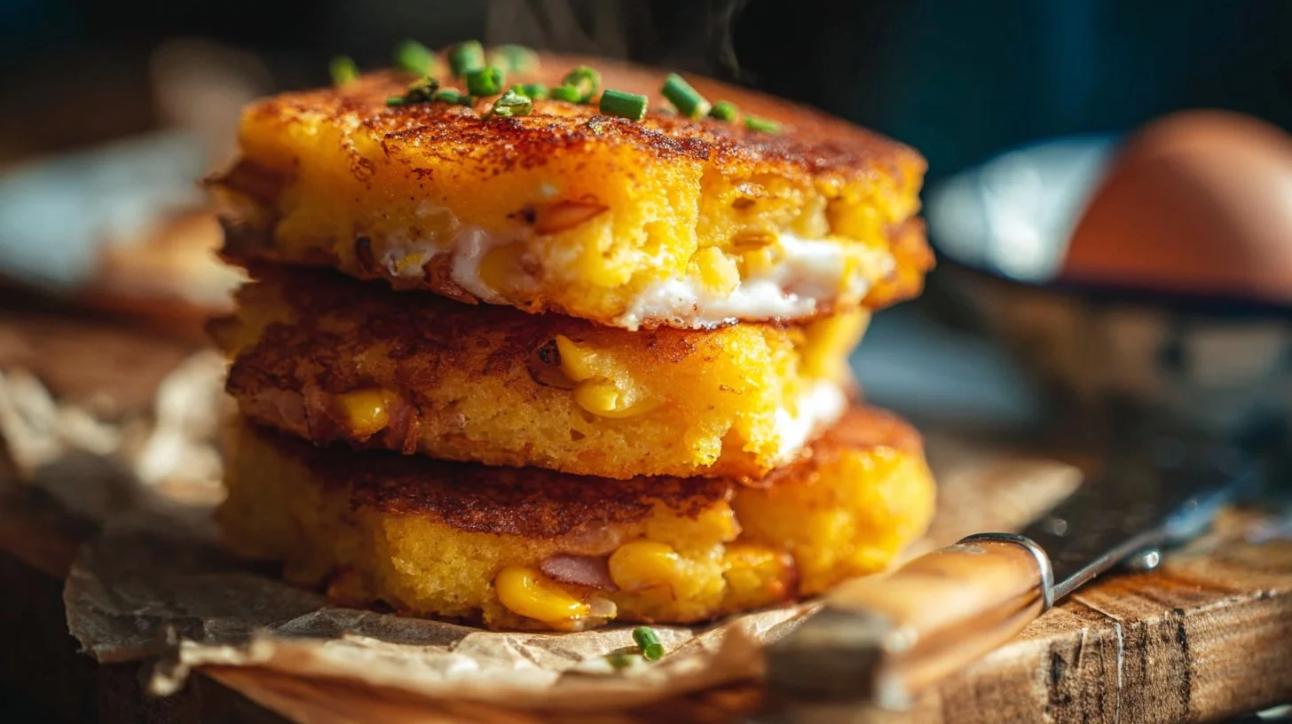 Spicy Corn Cake Breakfast Stack