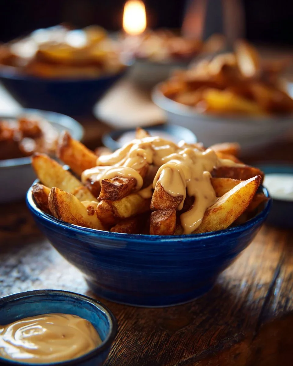 Baked Spicy Fries With Garlic Cheese Sauce