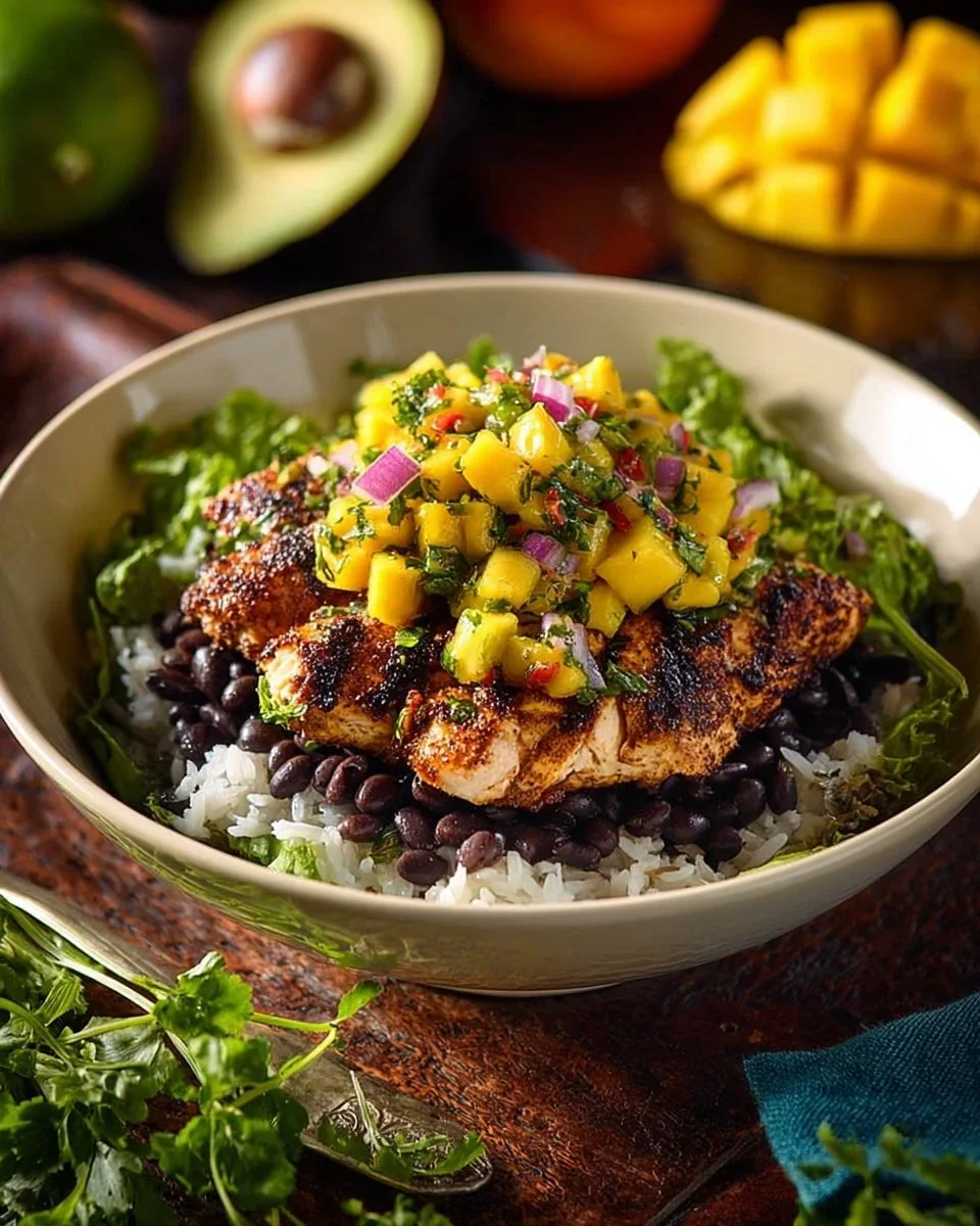 Caribbean Jerk Salmon Bowl with Mango Salsa