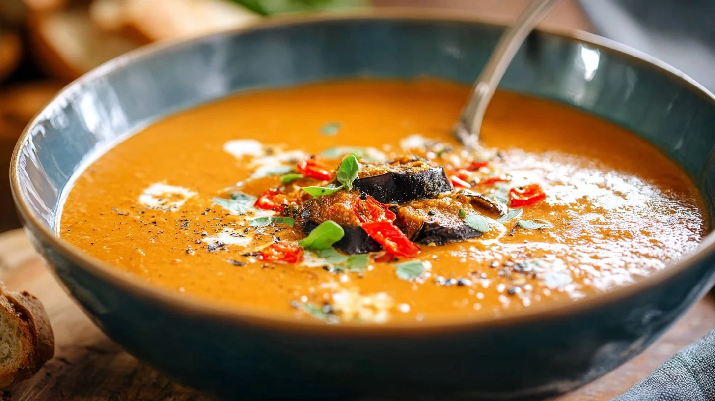 Curry Roasted Red Pepper and Eggplant Soup