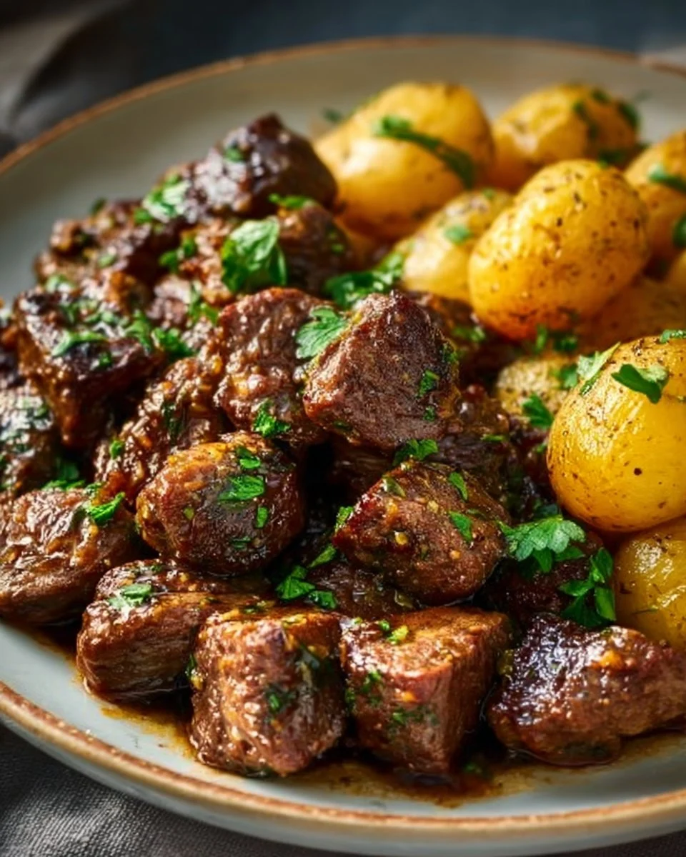 Garlic Butter Beef Bites with Potatoes