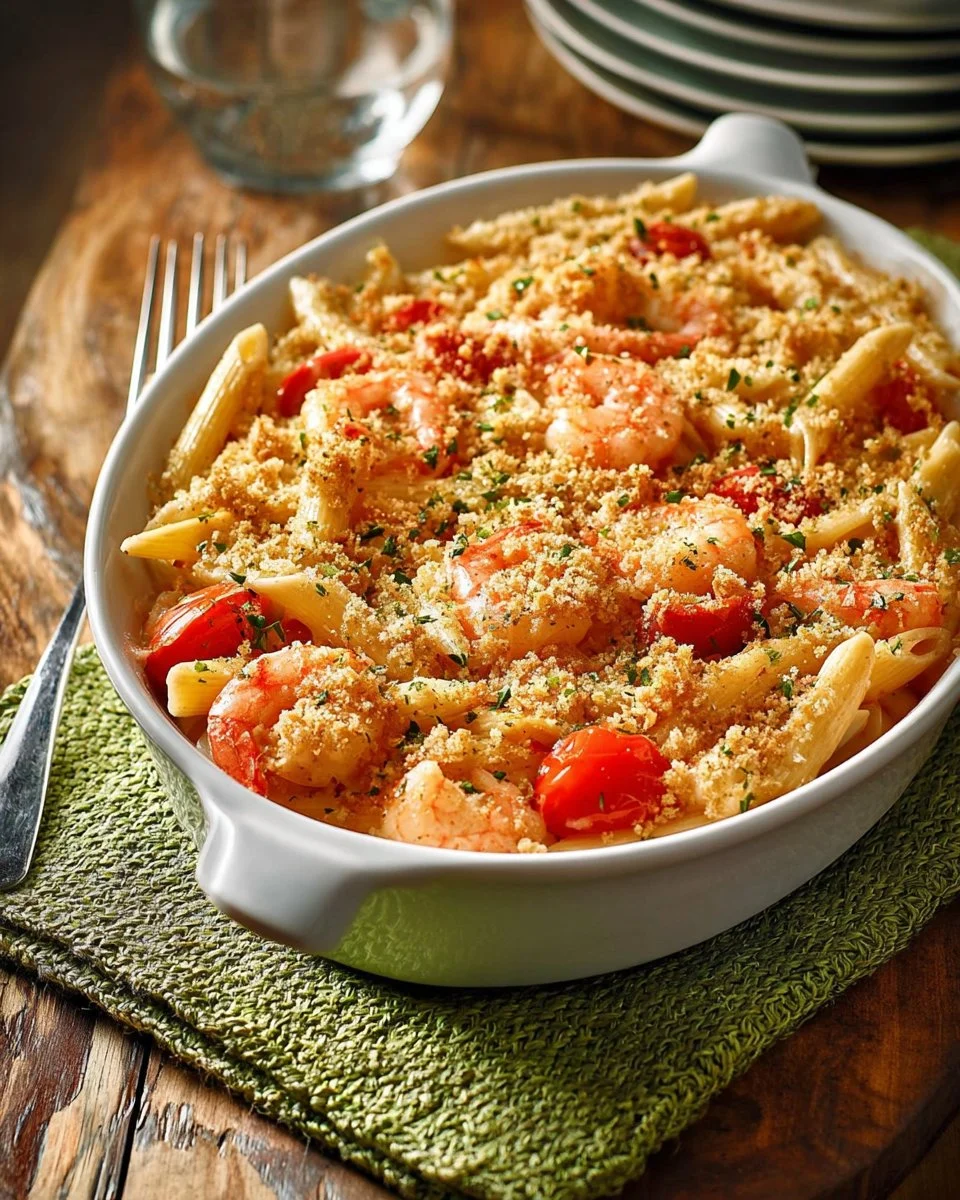 Light Garlic Shrimp Baked Penne