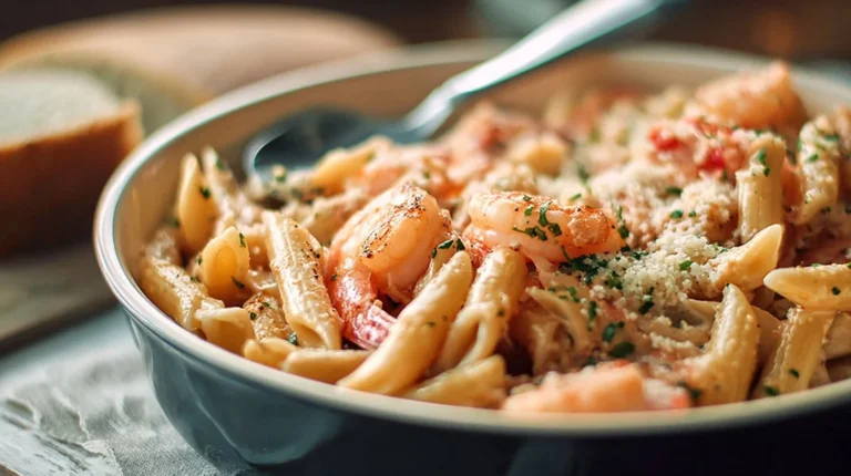Light Garlic Shrimp Baked Penne