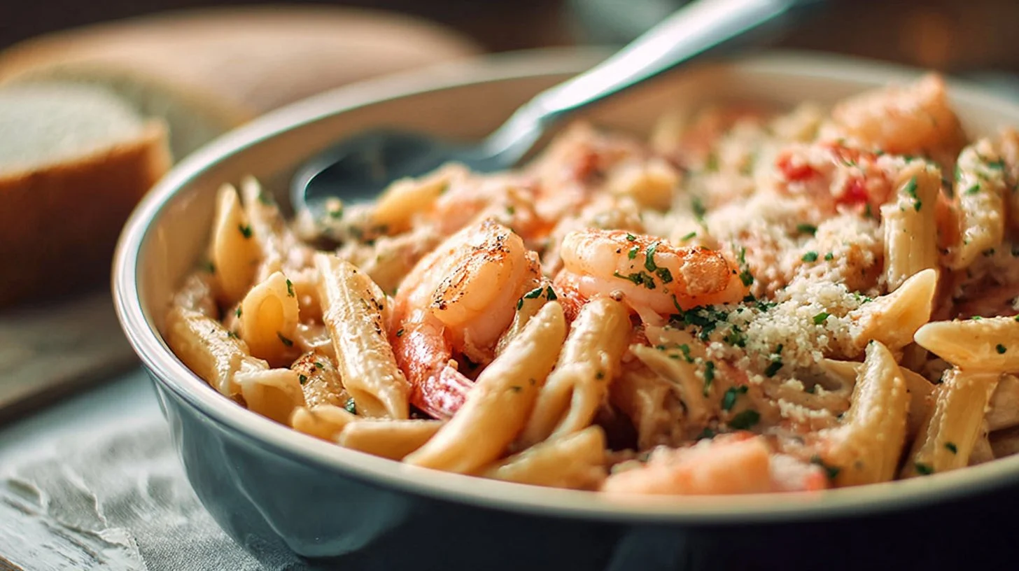 Light Garlic Shrimp Baked Penne