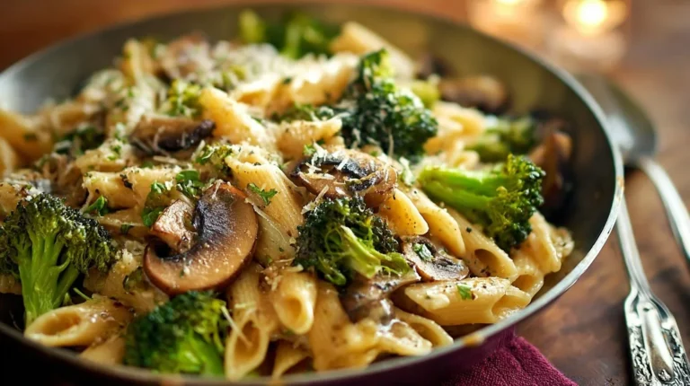 Rustic Garlic Butter Pasta With Roasted Broccoli And Sautéed Mushrooms
