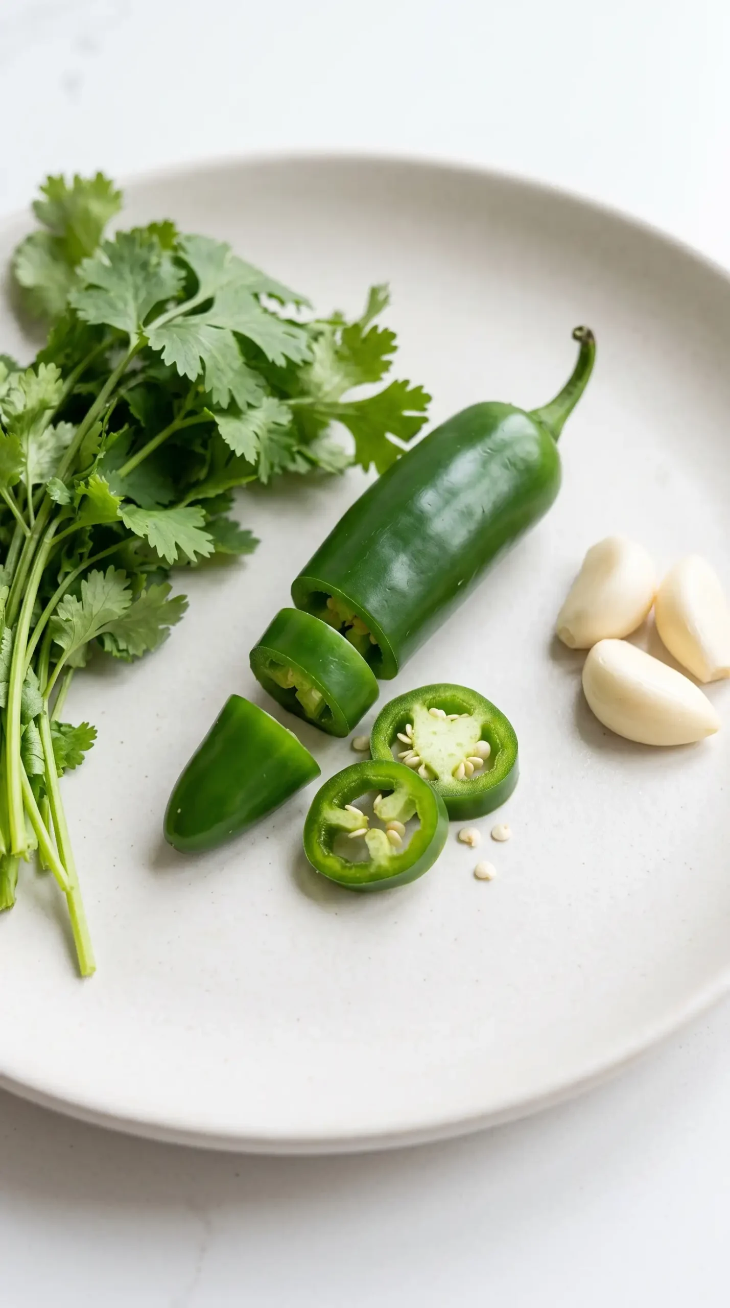 Fresh cilantro, jalapeño peppers and garlic for aji verde sauce