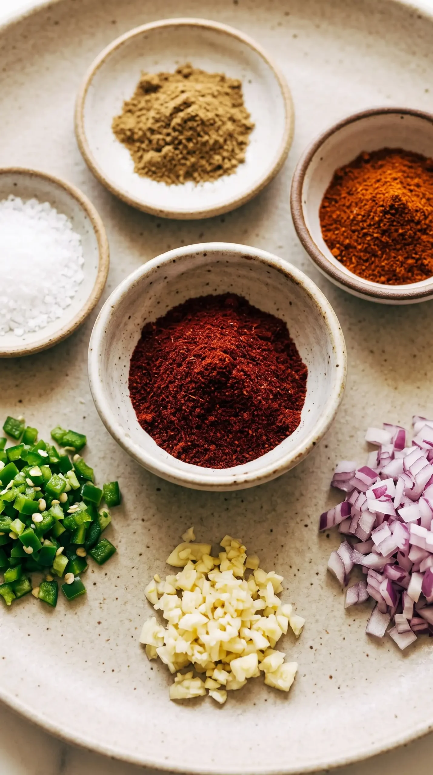 Ancho chili powder, cumin, jalapeños, garlic, and onion for turkey chili seasoning