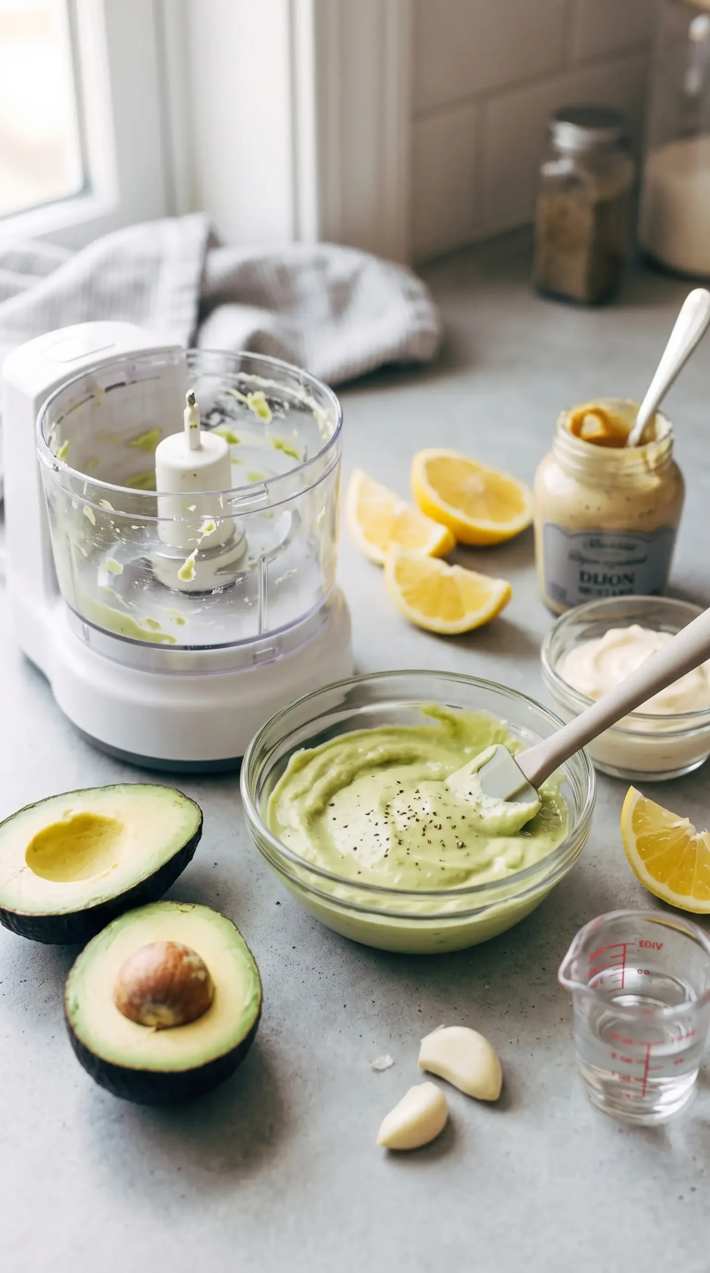 Creamy avocado garlic Caesar dressing with avocado, garlic, lemon, and Dijon ingredients