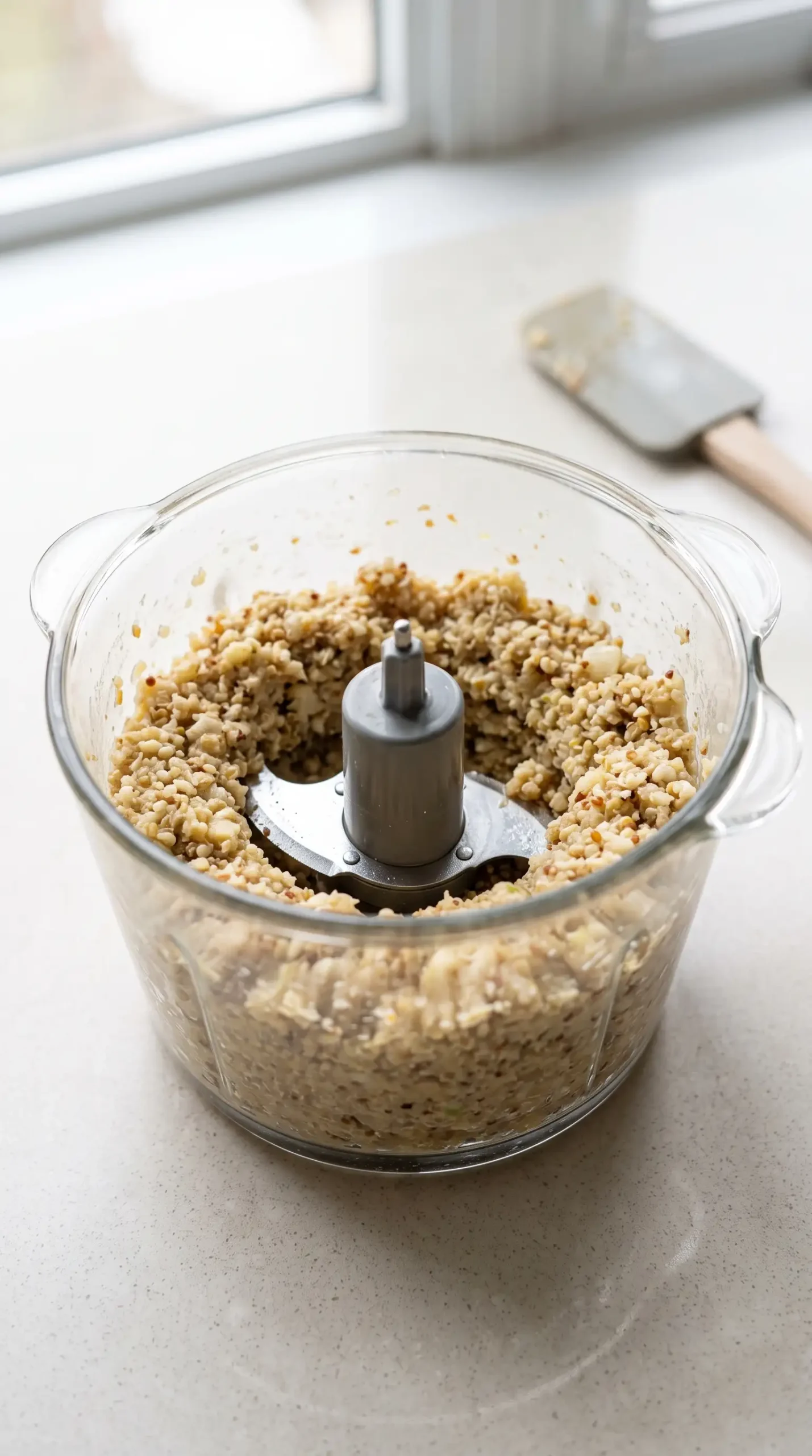 Blended cauliflower and quinoa mixture for shaping vegetarian meatballs