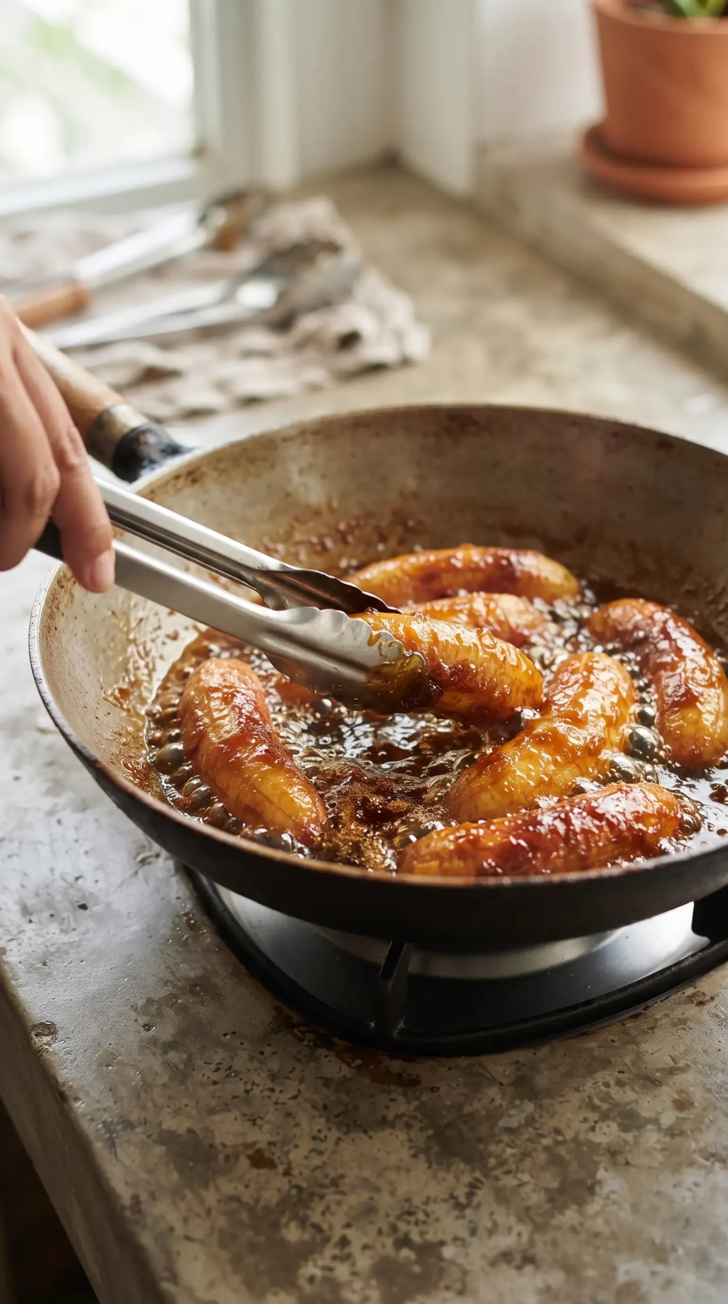 Saba bananas cooking in caramelized brown sugar for banana cue