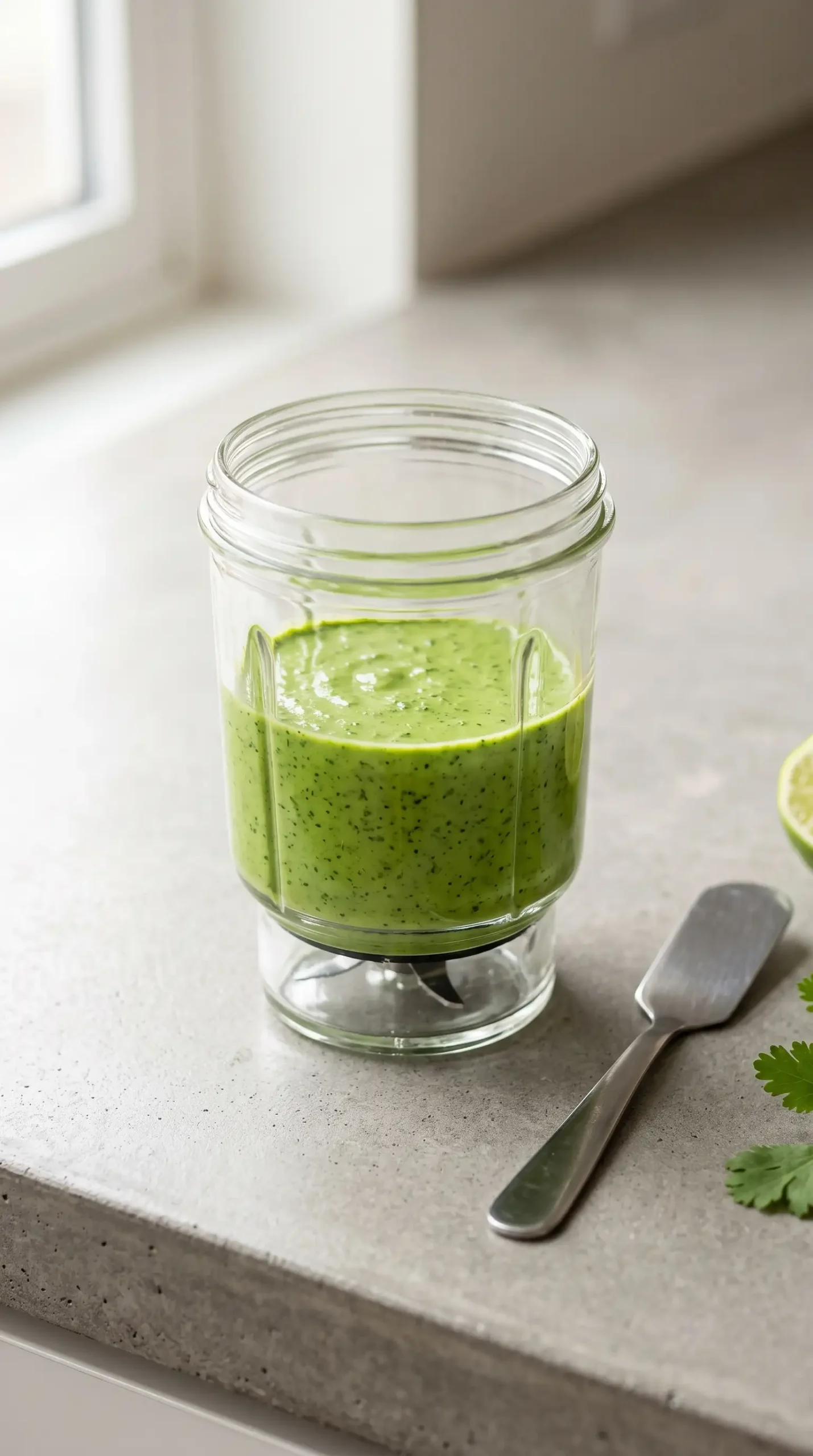 Fresh cilantro parsley sauce blended for Brussels sprouts tacos