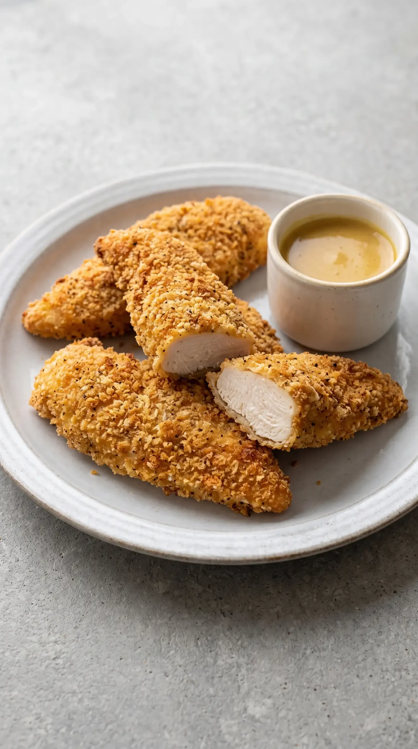 Crispy air fryer chicken tenders with golden seasoned breadcrumb coating