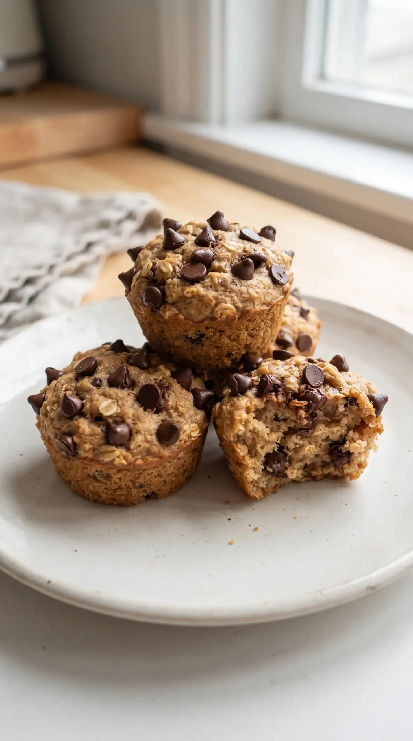 Freshly baked banana bread muffins with oats and dates