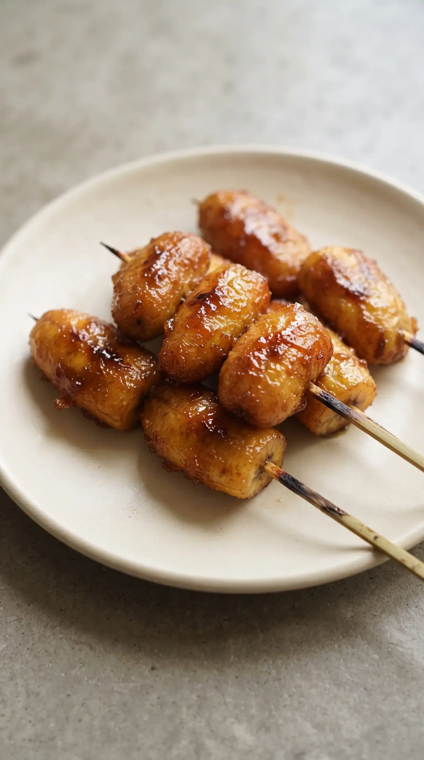 Finished banana cue skewers with glossy caramelized sugar coating