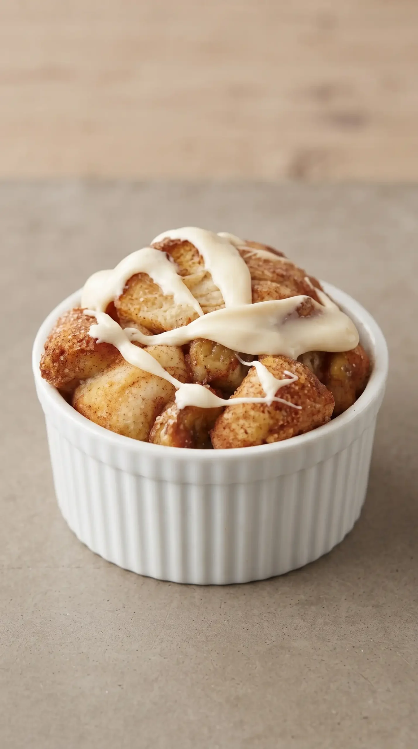 Finished banana monkey bread with soft biscuit pieces and white chocolate topping