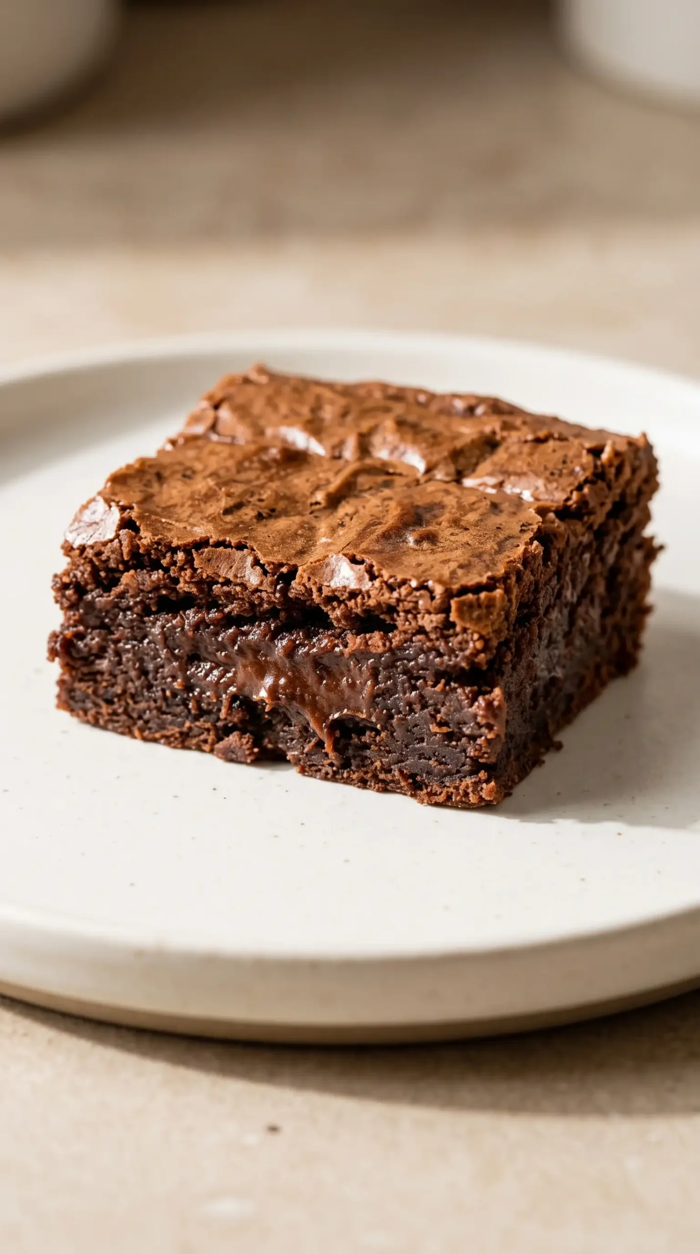 Single fudgy espresso brownie square showing a rich chocolate coffee-flavored center