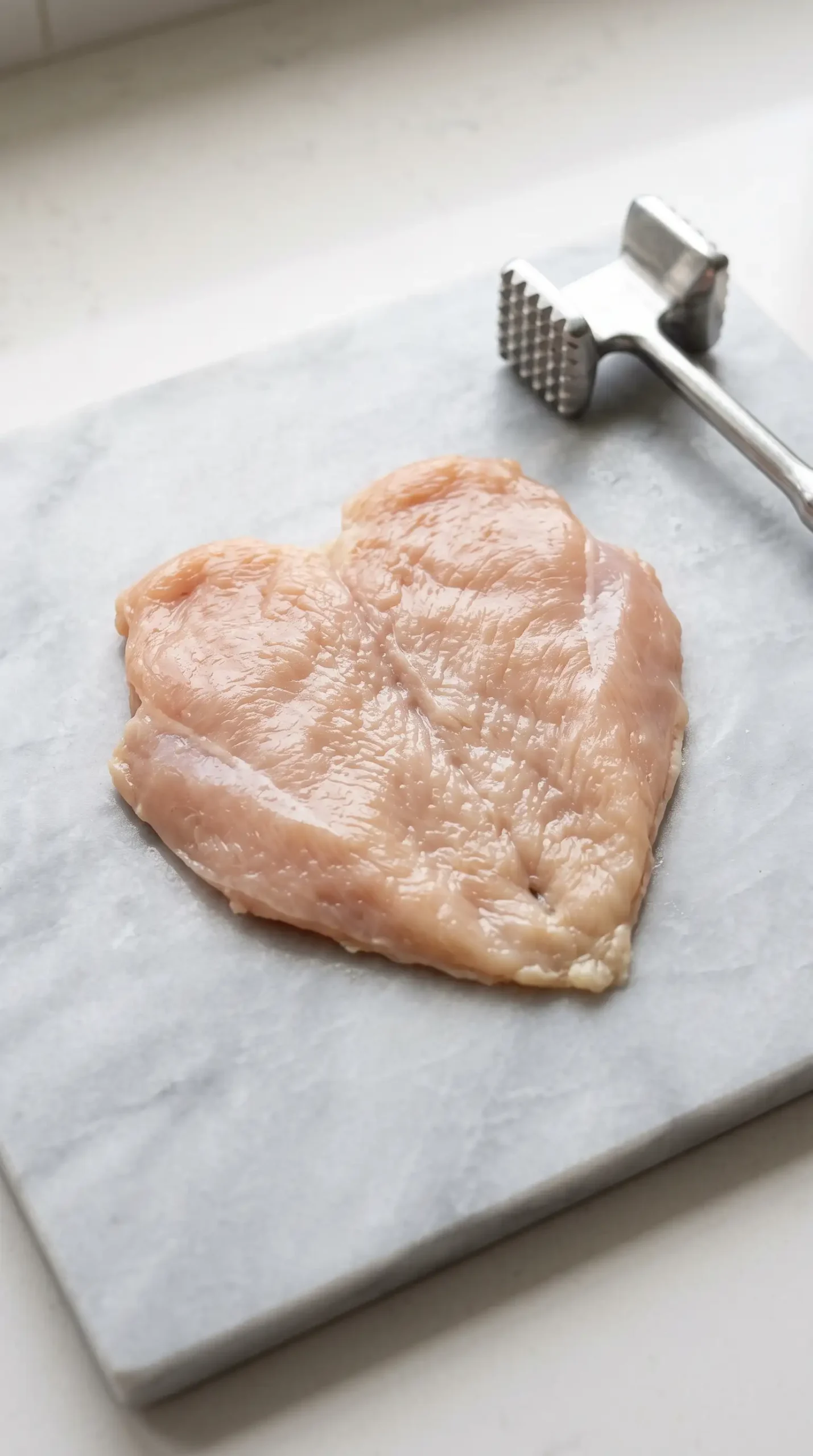 Flattened chicken breast prepared for rolling into stuffed mozzarella chicken rolls
