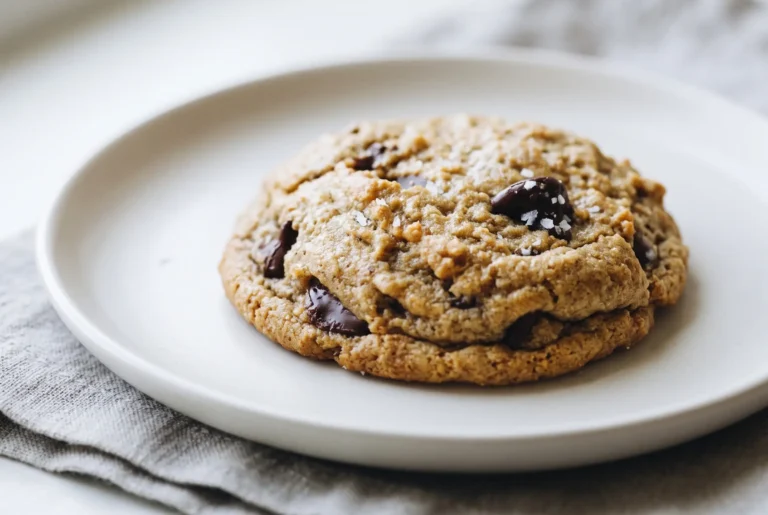 Peanut butter chocolate chip cookie with melted chocolate chips and a soft golden-brown center